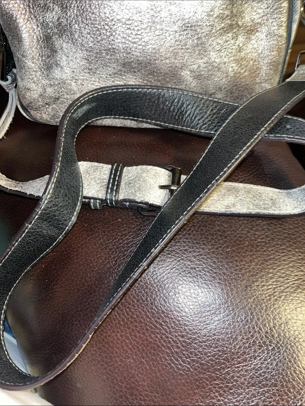 EUC Aimee Kestenberg Distressed Metallic leather Crossbody